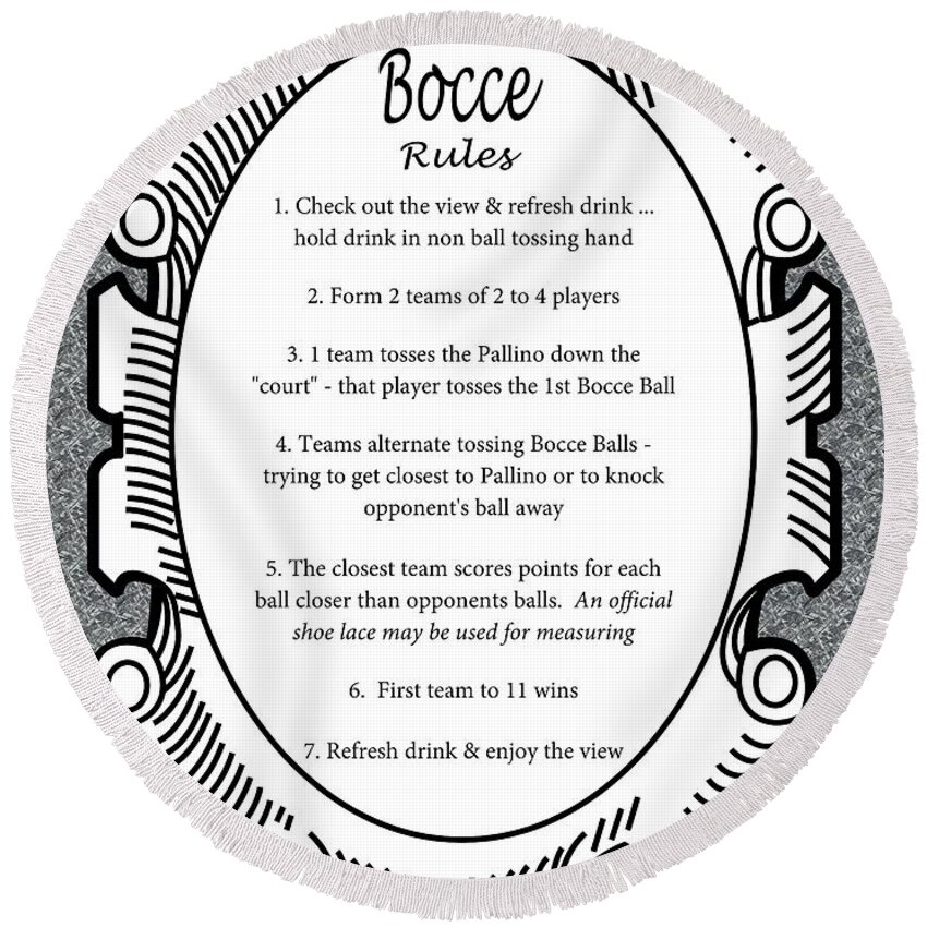 Bocce Ball Rules Round Beach Towel featuring the digital art Bocce Rules by Nancy Patterson