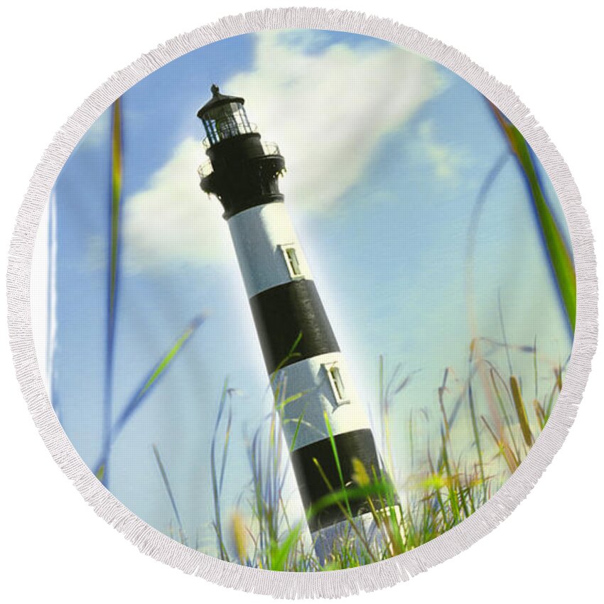 Lighthouse Round Beach Towel featuring the photograph Bodie Light II by Mike McGlothlen