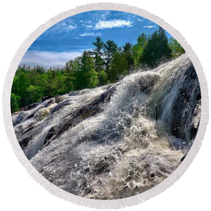 Hdr Round Beach Towel featuring the photograph Bond Falls  by Lars Lentz