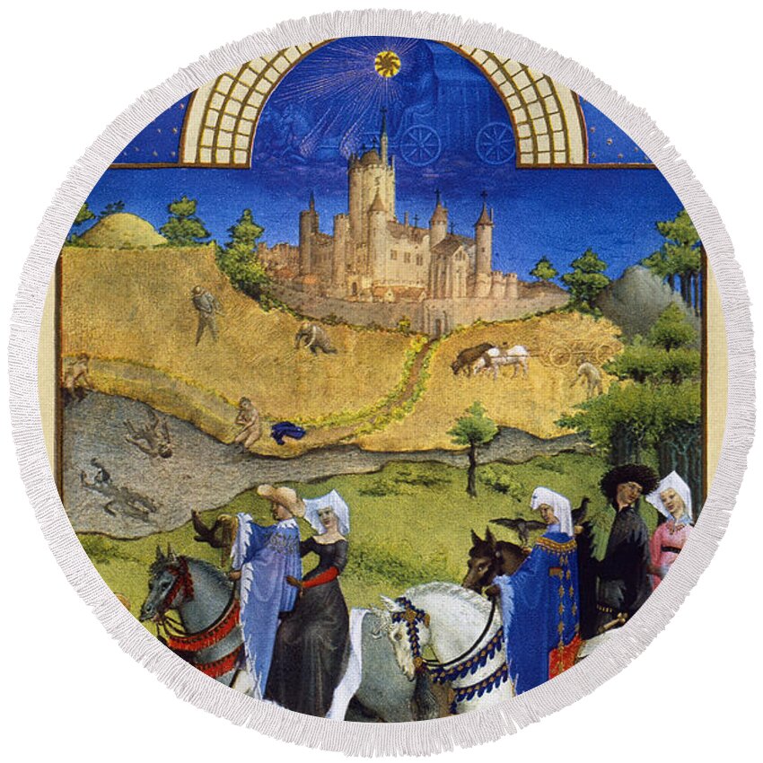 15th Century Round Beach Towel featuring the photograph Book Of Hours: August by Granger