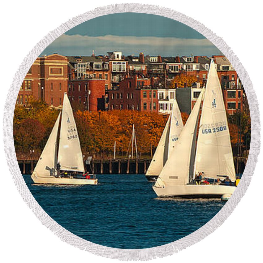 Boston Round Beach Towel featuring the photograph Boston Harbor by Paul Mangold