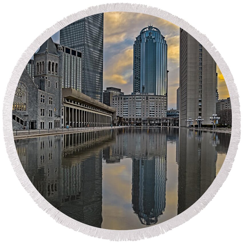 Boston Round Beach Towel featuring the photograph Boston Reflections by Susan Candelario