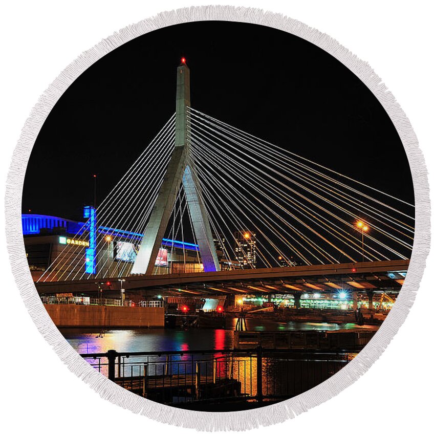 Best Cityscape Round Beach Towel featuring the photograph Boston's Zakim-Bunker Hill Bridge by Mitchell R Grosky
