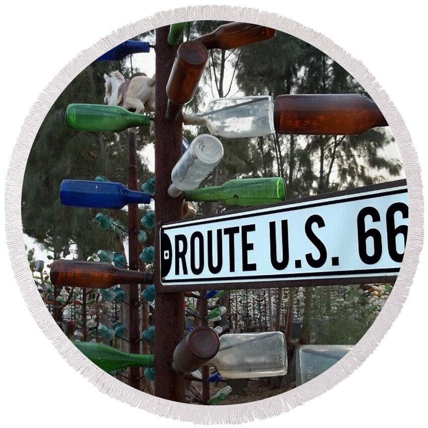 Bottle Trees Round Beach Towel featuring the photograph Bottle Trees Route 66 by Glenn McCarthy Art and Photography