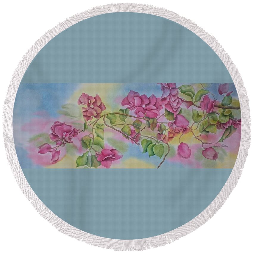 Bougainvillea Round Beach Towel featuring the painting Bougainvillea Dream by Heather Gallup