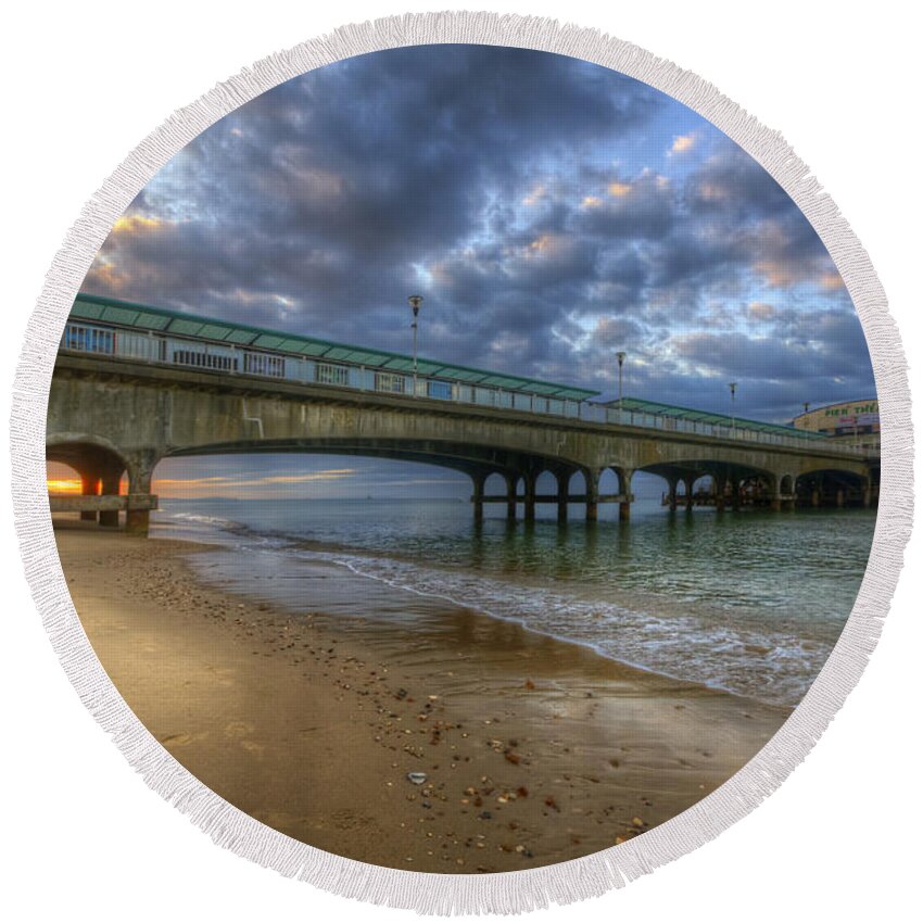 Hdr Round Beach Towel featuring the photograph Bournemouth Beach Sunrise 3.0 by Yhun Suarez