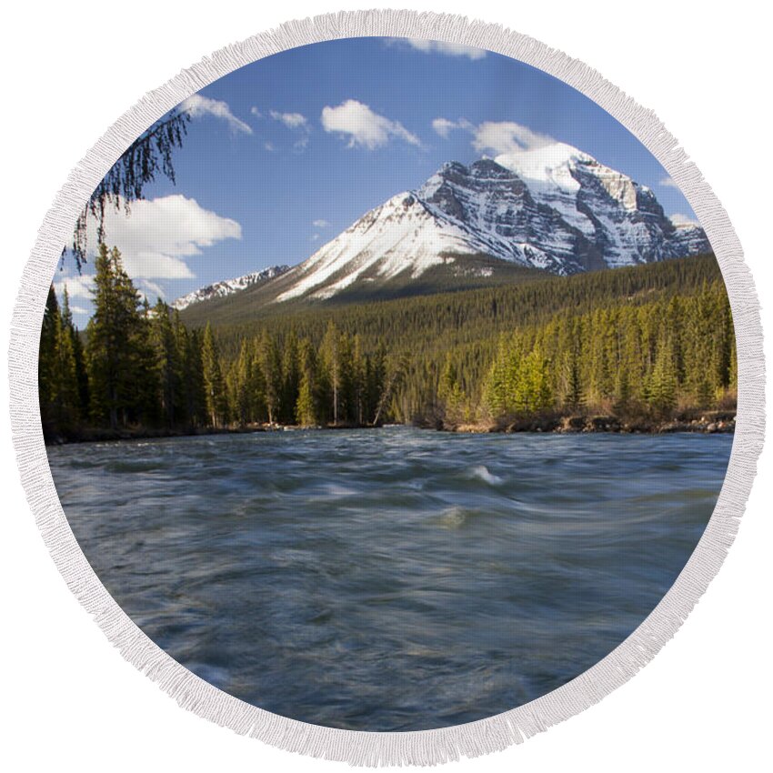 Landscape Round Beach Towel featuring the photograph Bow River at Lake Louise by Tony Mills