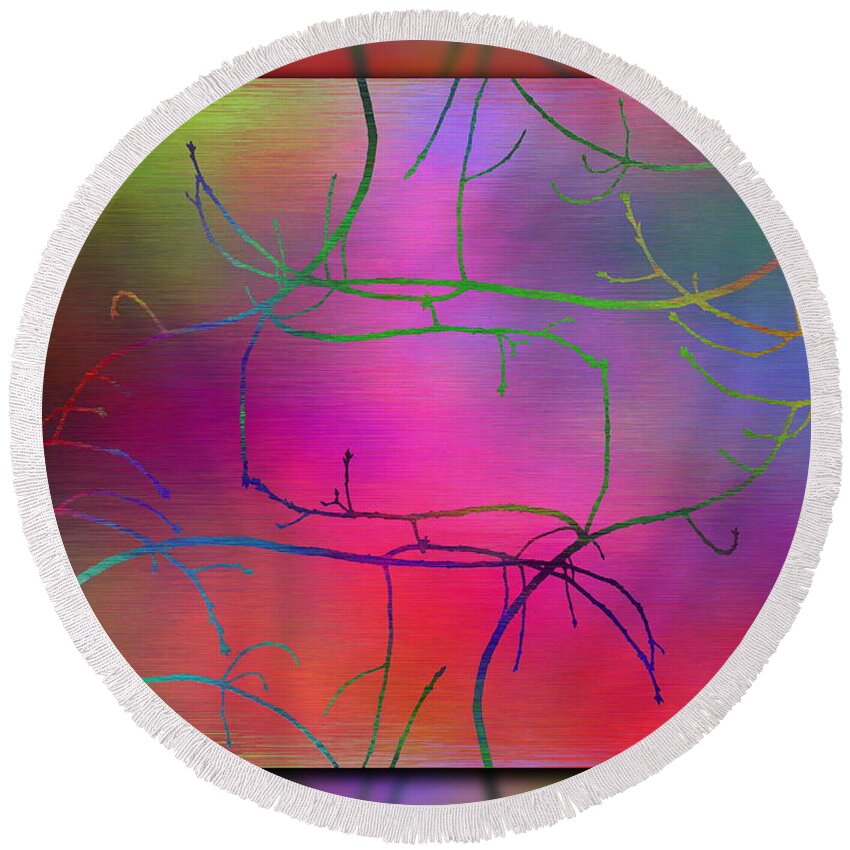 Abstract Round Beach Towel featuring the digital art Branches In The Mist 10 by Tim Allen