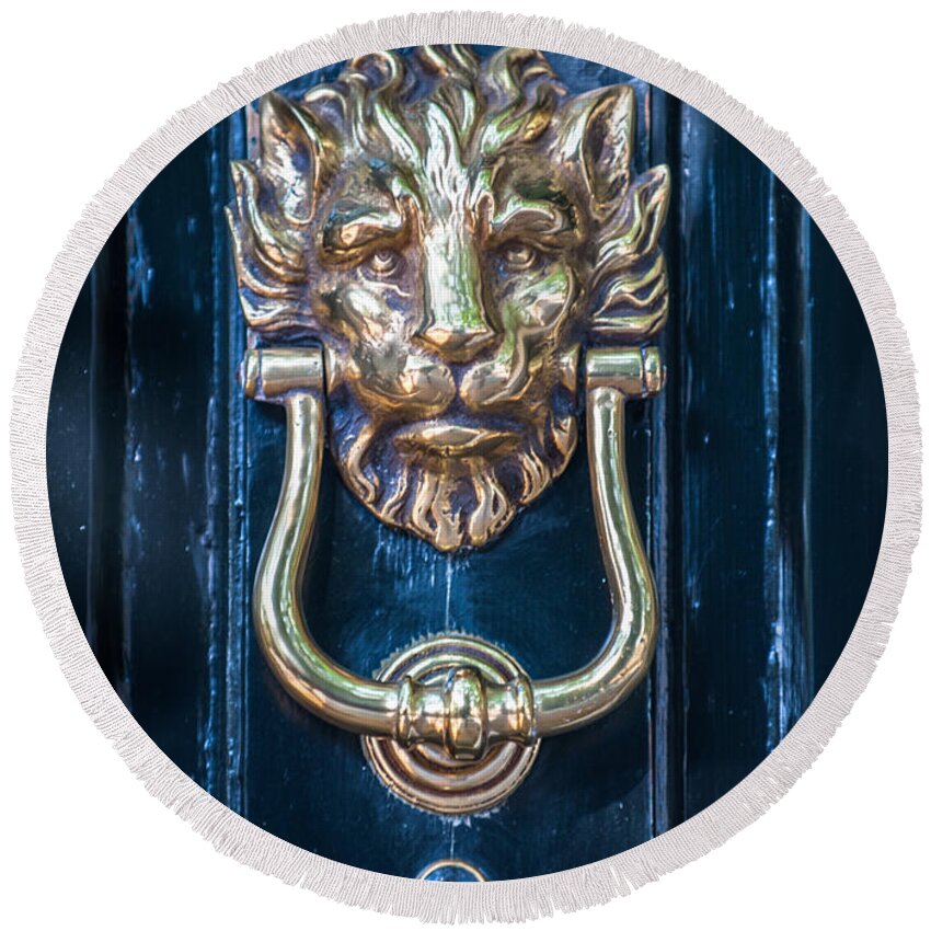 Charleston Round Beach Towel featuring the photograph Brass Door Knocker by Dale Powell