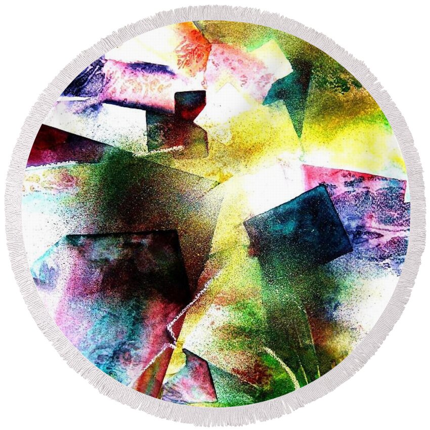Abstract Round Beach Towel featuring the painting Breakthrough by Frances Ku