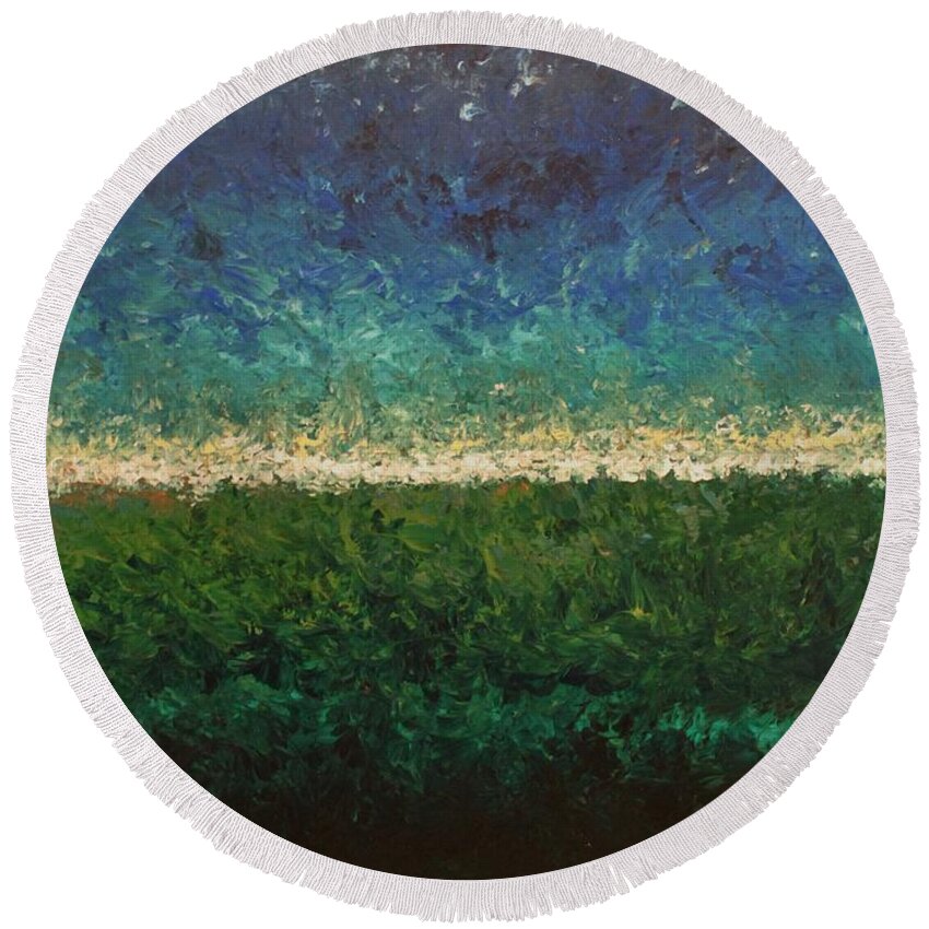 Abstract Round Beach Towel featuring the painting Breathe by Todd Hoover