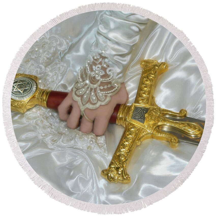 Bride Of Christ Art Round Beach Towel featuring the photograph Sword In Hand by Constance Woods