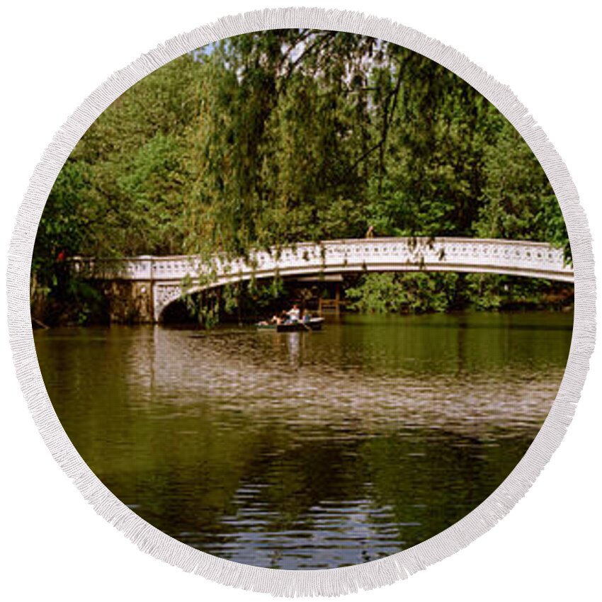 Photography Round Beach Towel featuring the photograph Bridge Across A Lake, Central Park by Panoramic Images