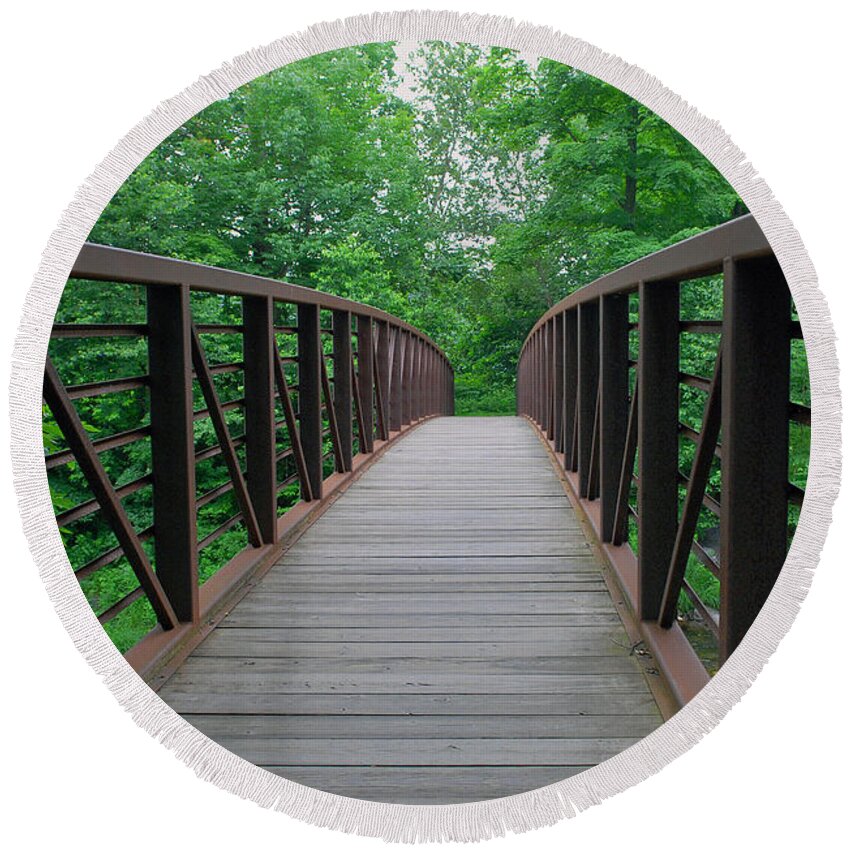 Landscape Round Beach Towel featuring the photograph Bridging the Gap by Lisa Phillips