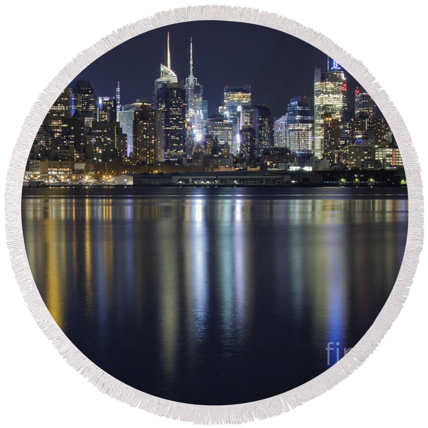 New York City Skyline Round Beach Towel featuring the photograph Bright Lights Big City by Marco Crupi