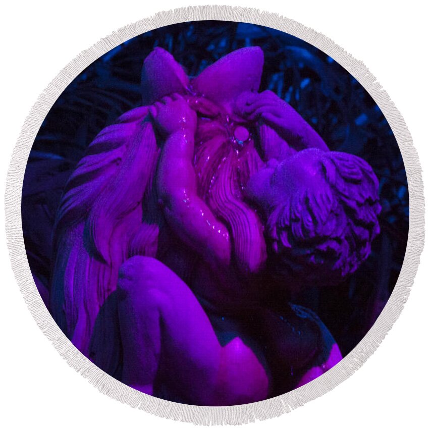 Palm Round Beach Towel featuring the photograph Bright Purple Cupid by Darleen Stry
