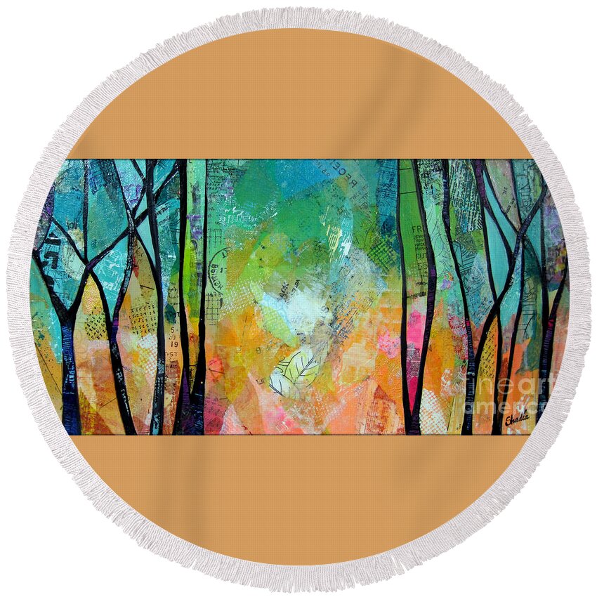 Sunrise Round Beach Towel featuring the painting Bright Skies for Dark Days II by Shadia Derbyshire