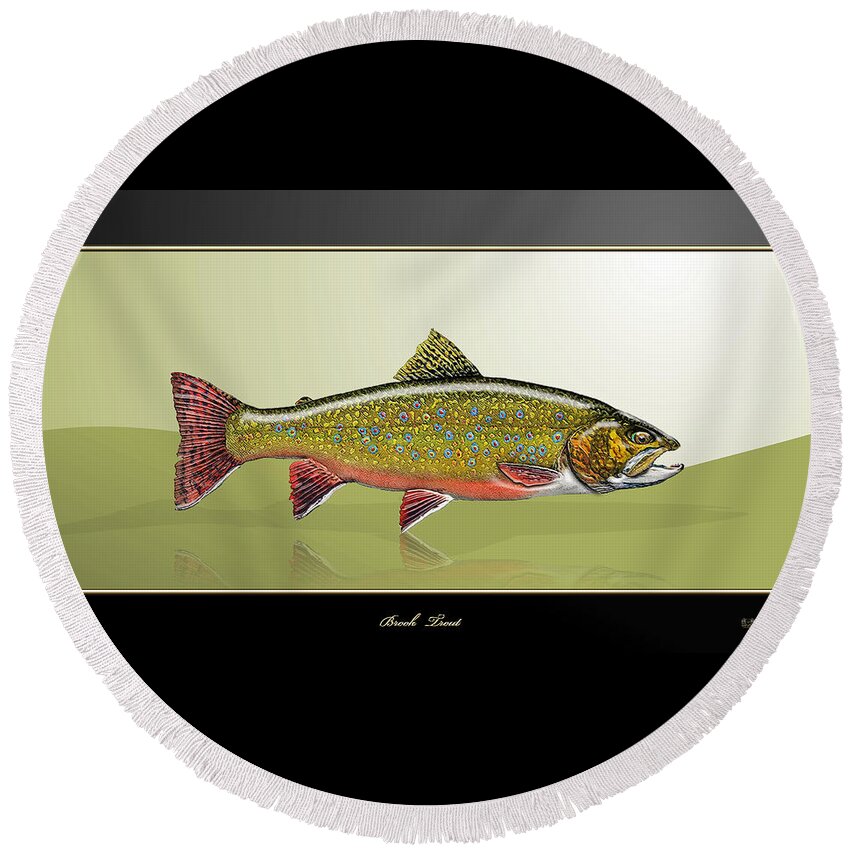 'fishing Corner' Collection By Serge Averbukh Round Beach Towel featuring the digital art Brook Trout by Serge Averbukh
