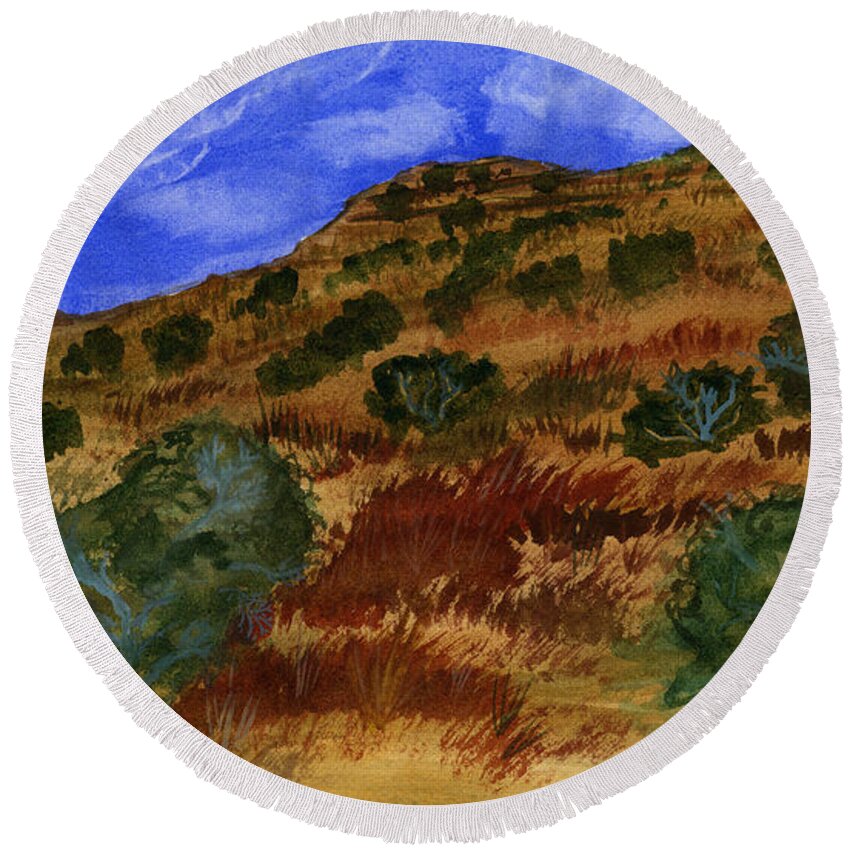 Landscape Round Beach Towel featuring the painting Brother's Back Forty by Victor Vosen