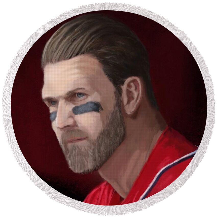 Bryce Harper Round Beach Towel featuring the painting Bryce Harper by Jeremy Nash