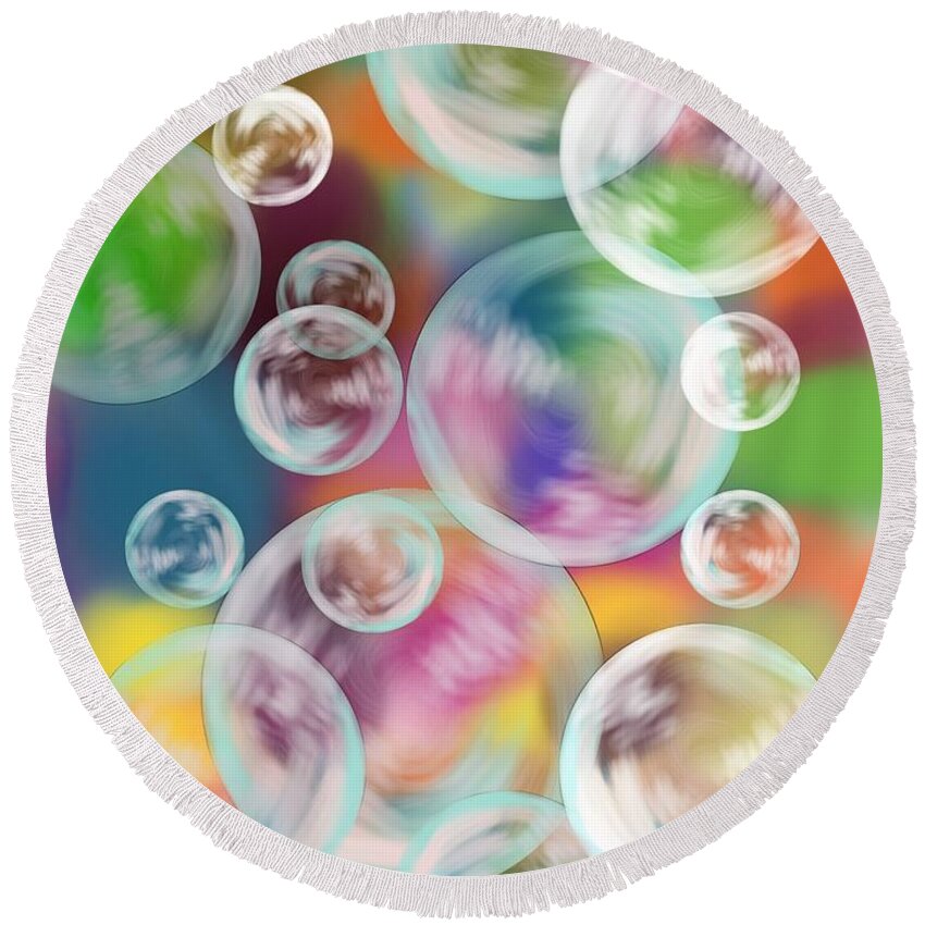 Abstract Round Beach Towel featuring the digital art Bubbles by Christine Fournier