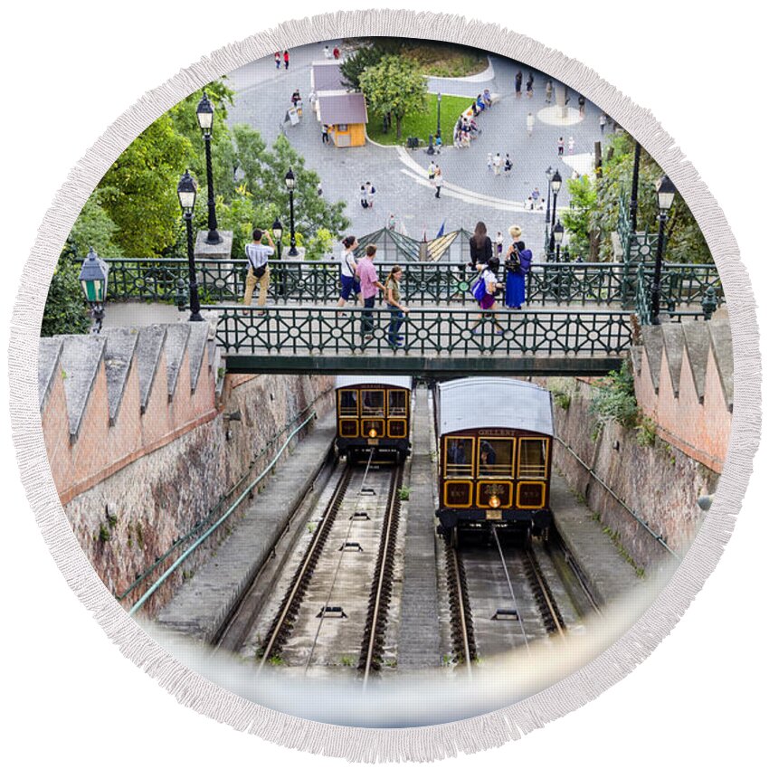 Budapest Round Beach Towel featuring the photograph Budapest Castle Hill Funicular by Pablo Lopez