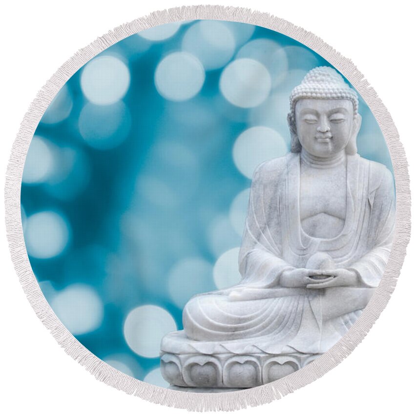 Asia Round Beach Towel featuring the photograph Buddha Enlightenment Blue by Hannes Cmarits