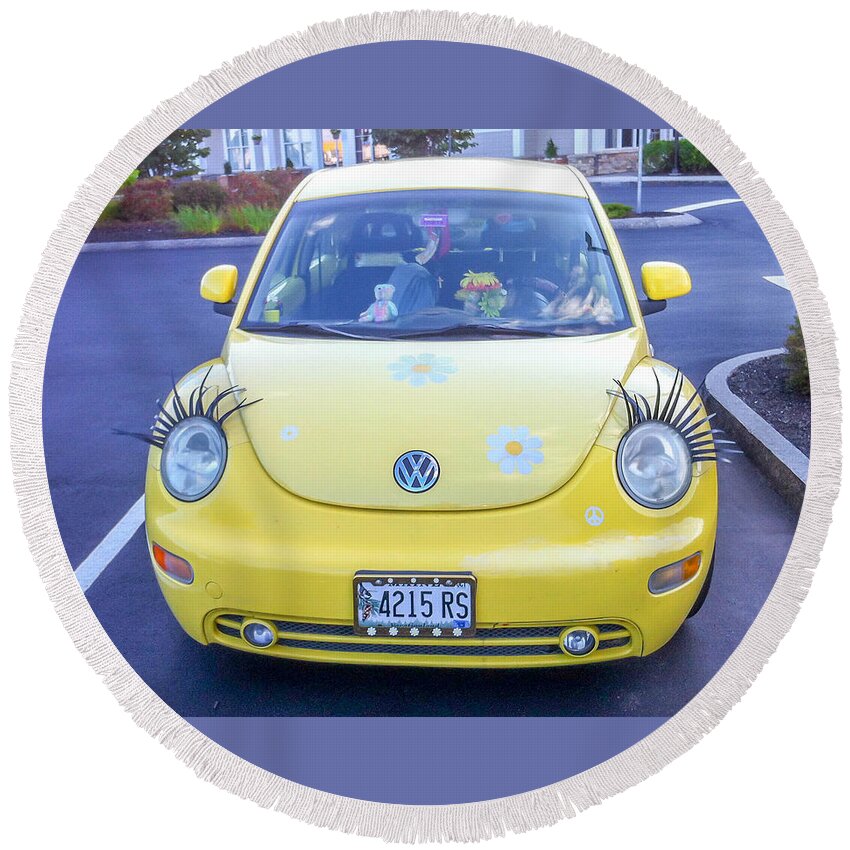 Automobile Round Beach Towel featuring the photograph Bug-Eyes by Guy Whiteley