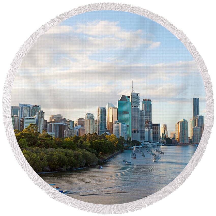 Photography Round Beach Towel featuring the photograph Buildings At The Waterfront, Brisbane by Panoramic Images