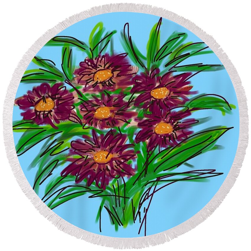 Floral Round Beach Towel featuring the digital art Bunch of Daisies by Christine Fournier