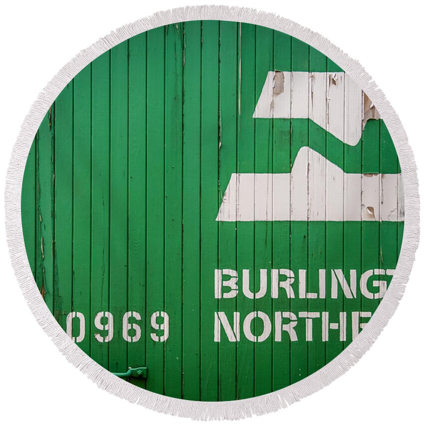 Green Round Beach Towel featuring the photograph Burlington Northern Logo by Paul Freidlund