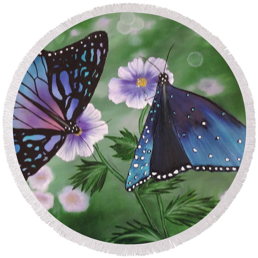 Butterfly Round Beach Towel featuring the painting Butterfly #2 by Dianna Lewis