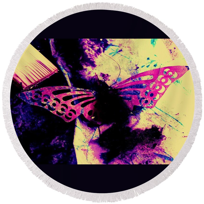 Butterfly Round Beach Towel featuring the photograph Butterfly disintegration by Jessica S