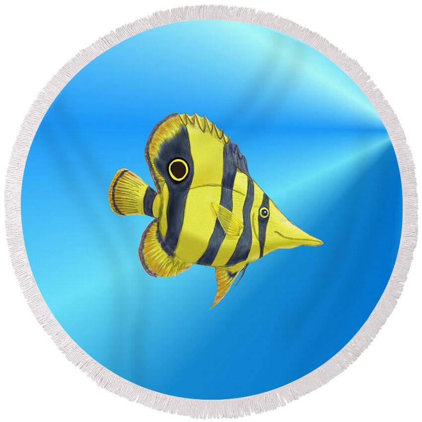 Fish Round Beach Towel featuring the digital art Butterfly Fish by Chris Thomas
