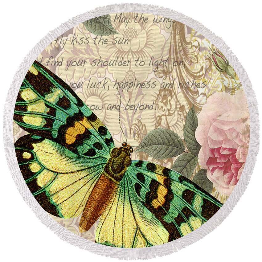  Butterfly Round Beach Towel featuring the digital art Butterfly Kisses-B by Jean Plout