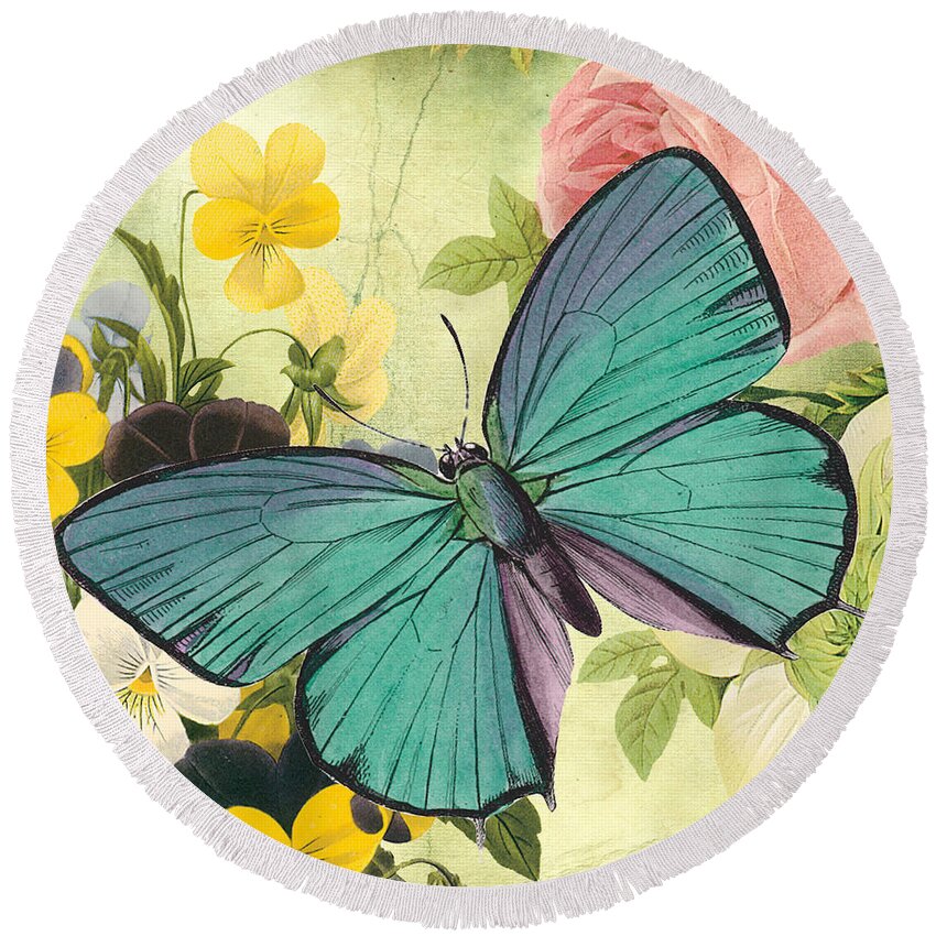 Digital Art Round Beach Towel featuring the digital art Butterfly Visions-C by Jean Plout