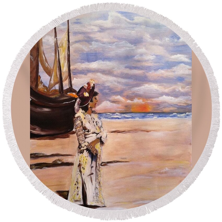 Art Round Beach Towel featuring the painting By The Sea by Ryszard Ludynia