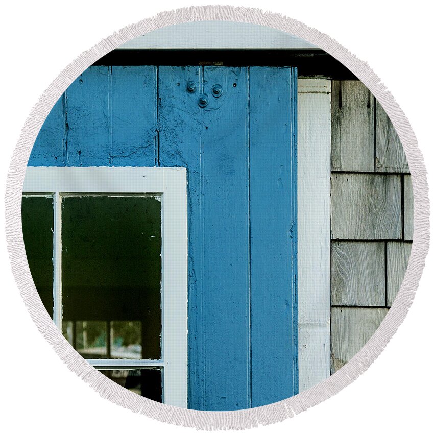 Barnstable Round Beach Towel featuring the photograph Old Door in Blue by Charles Harden