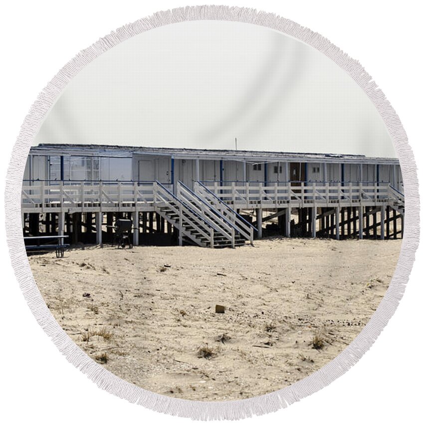 Cabana Round Beach Towel featuring the photograph Cabanas Breezy Point Surf Club by Maureen E Ritter