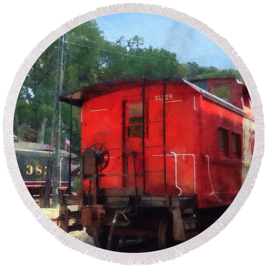 Train Round Beach Towel featuring the photograph Caboose by Susan Savad