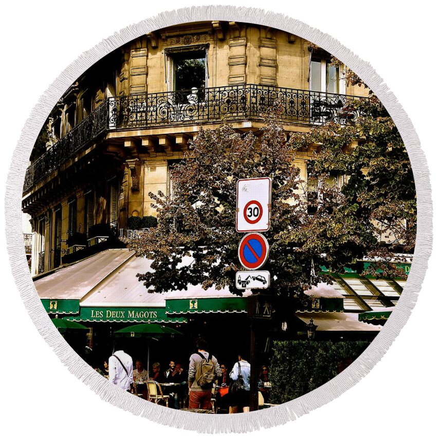Cafe Deux Magots Round Beach Towel featuring the photograph Cafe Deux Magots by Ira Shander