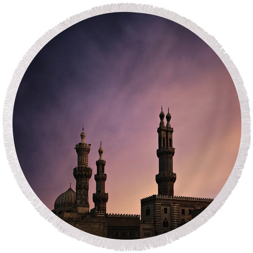 Egypt Round Beach Towel featuring the photograph Cairo mosque at dusk by Sophie McAulay