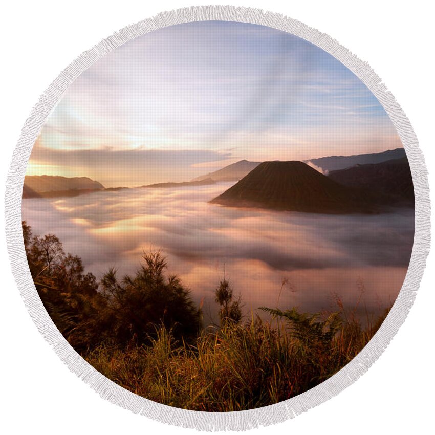 Mount Bromo Round Beach Towel featuring the photograph Caldera Sunrise by Andrew Kumler