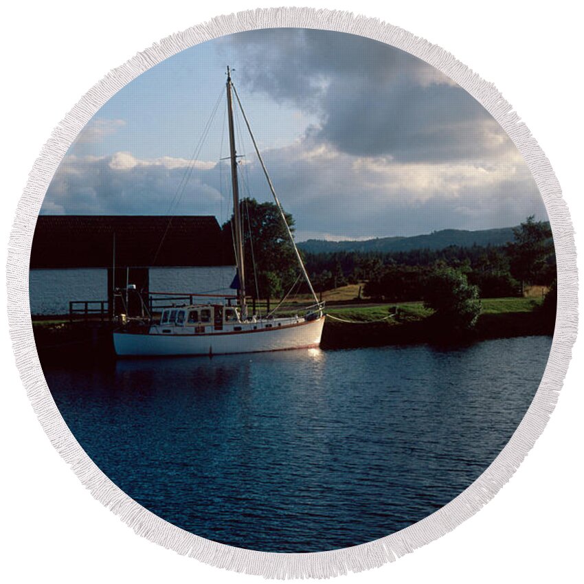 Loch Ness Round Beach Towel featuring the photograph Caledonian canal by Riccardo Mottola
