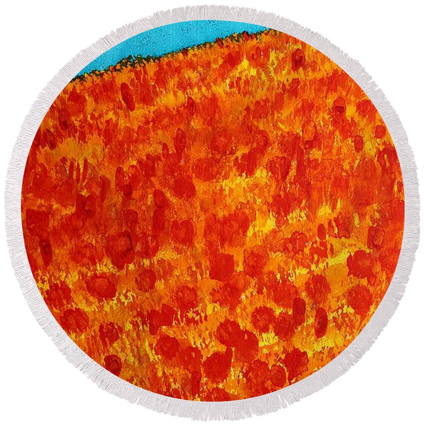 Poppies Round Beach Towel featuring the painting California Poppies original painting by Sol Luckman