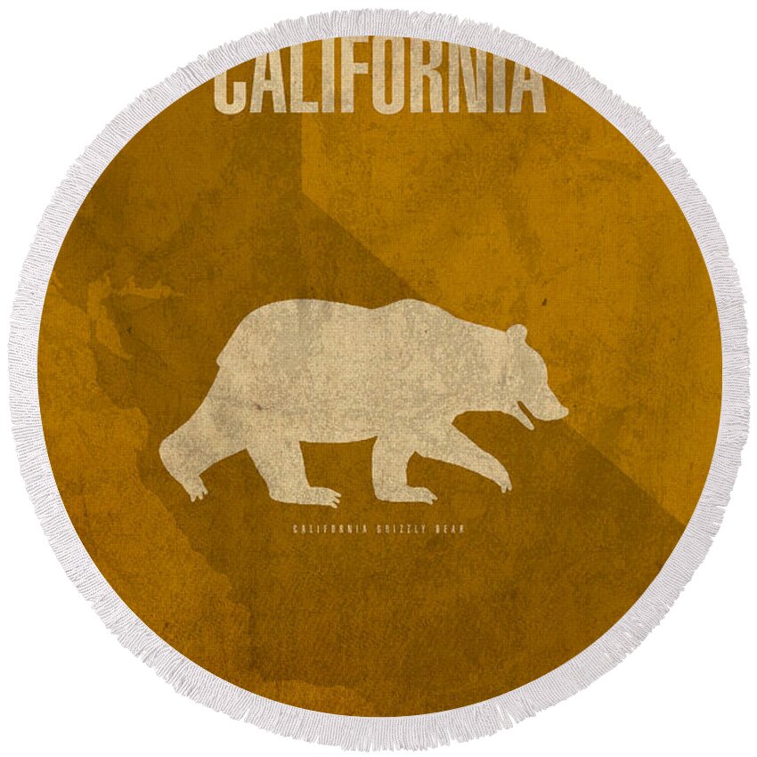 #faatoppicks Round Beach Towel featuring the mixed media California State Facts Minimalist Movie Poster Art by Design Turnpike