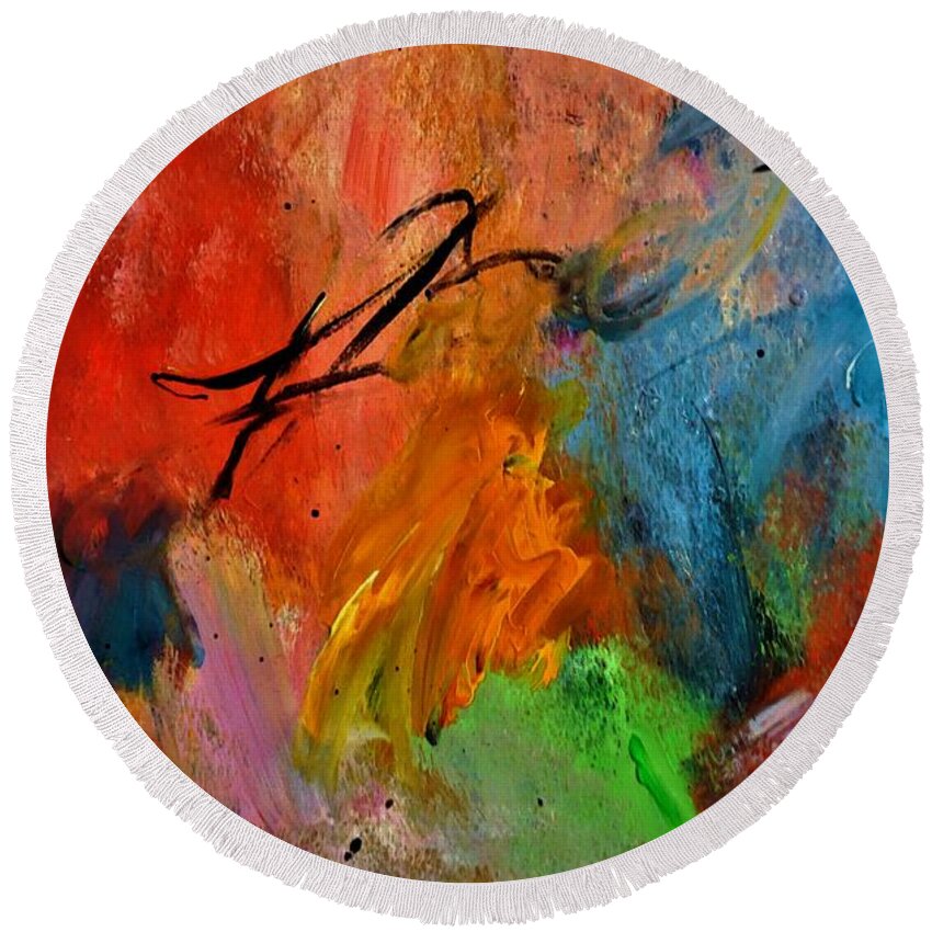 Abstract Round Beach Towel featuring the painting Calligraphy by Lisa Kaiser