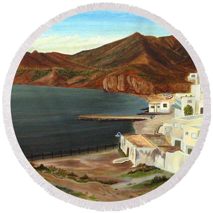 Sea Round Beach Towel featuring the painting Calm Bay by Angeles M Pomata