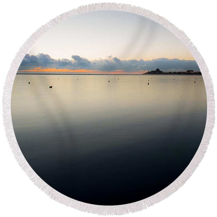 Sunrise Round Beach Towel featuring the photograph Calm Michigan by David Downs