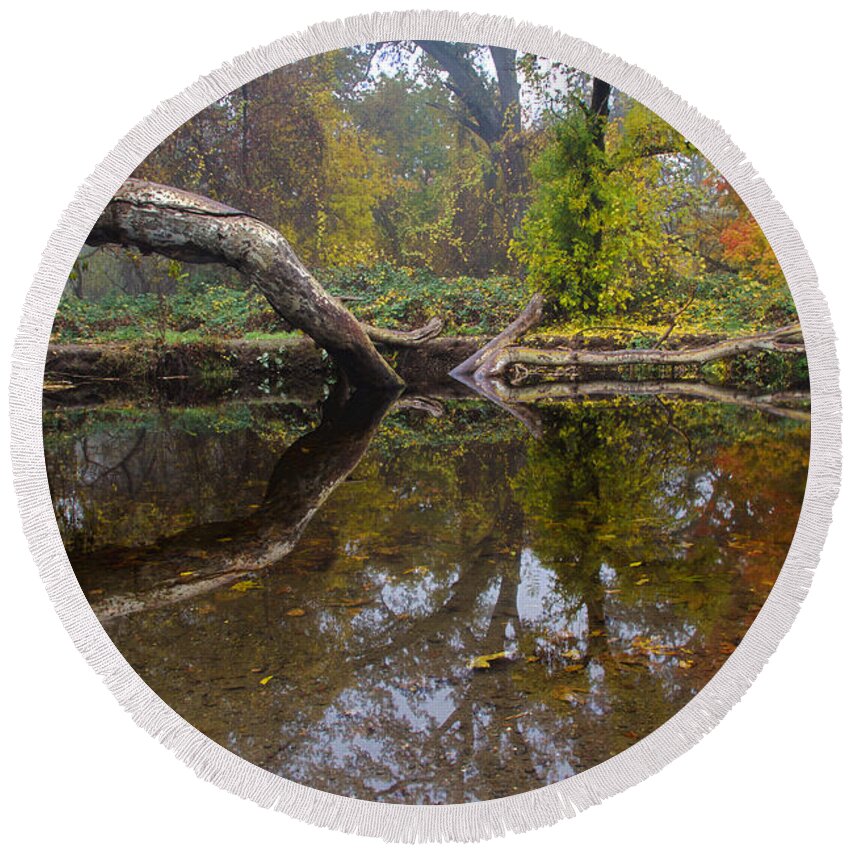 Chico Round Beach Towel featuring the photograph Calm On Big Chico Creek by Robert Woodward